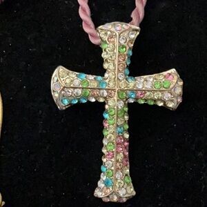 Rhinestone Cross Pendant Necklace Multicolor